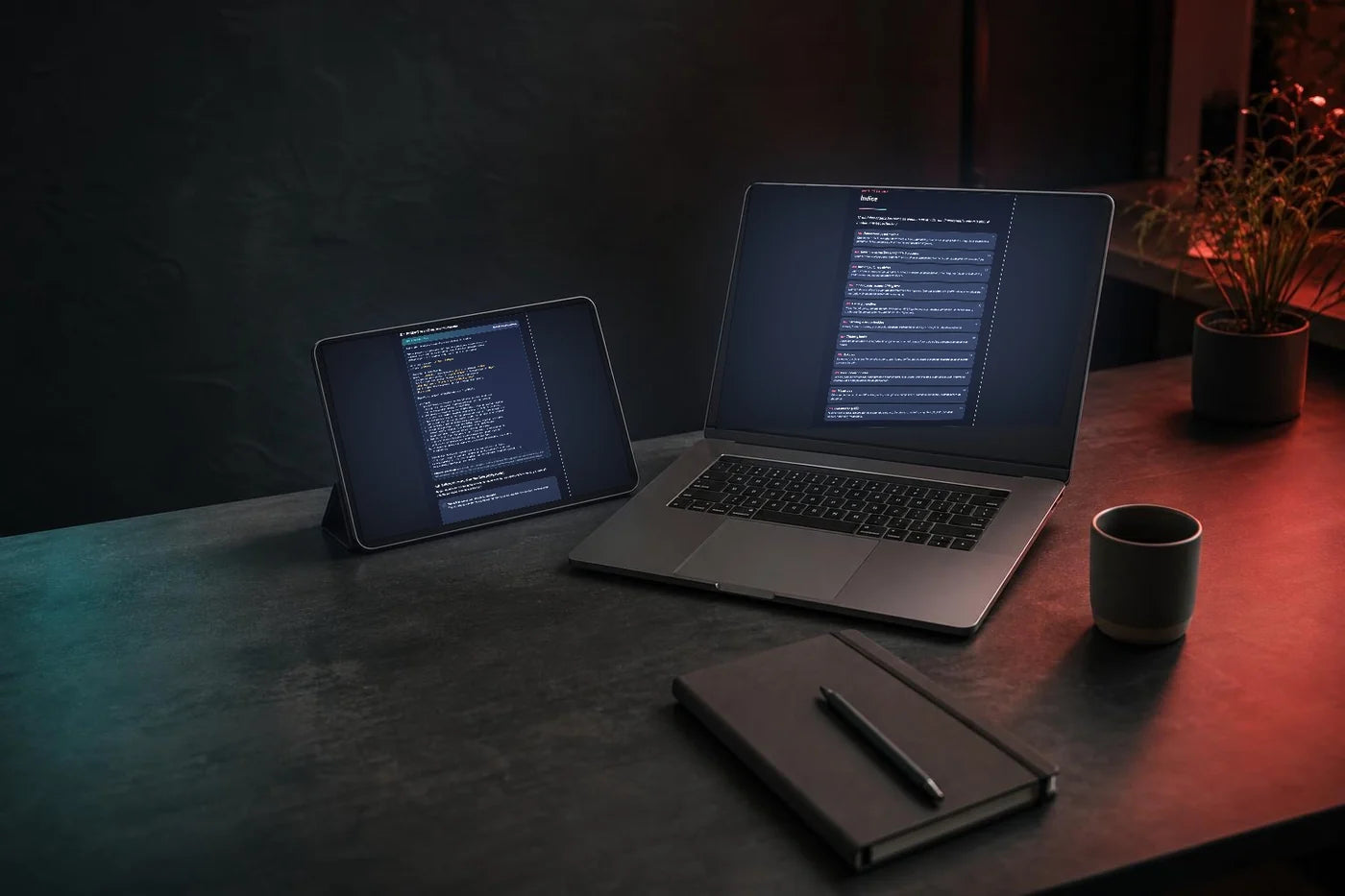 La guía abierta en un portátil y en una tablet sobre un escritorio