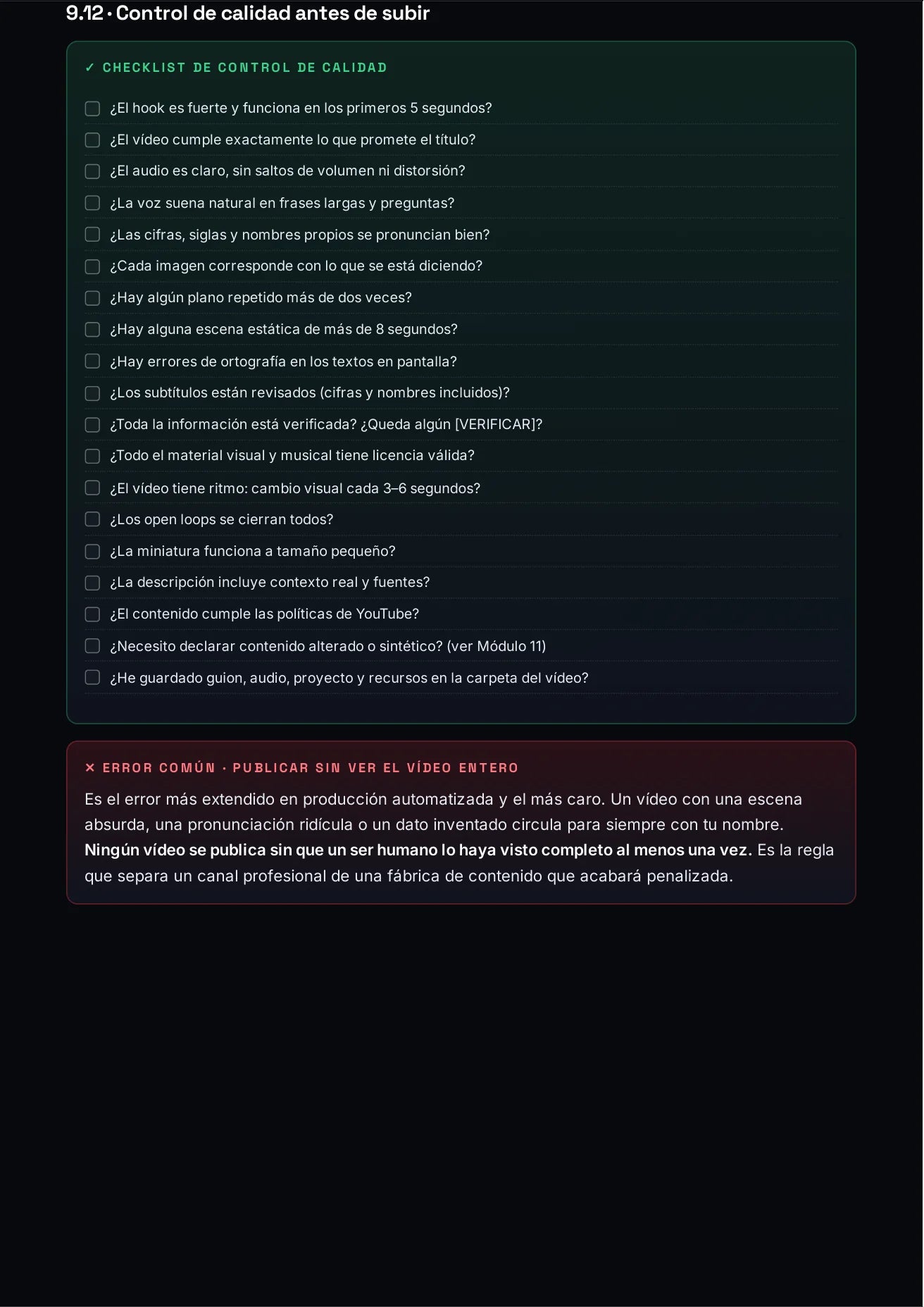Checklist de control de calidad